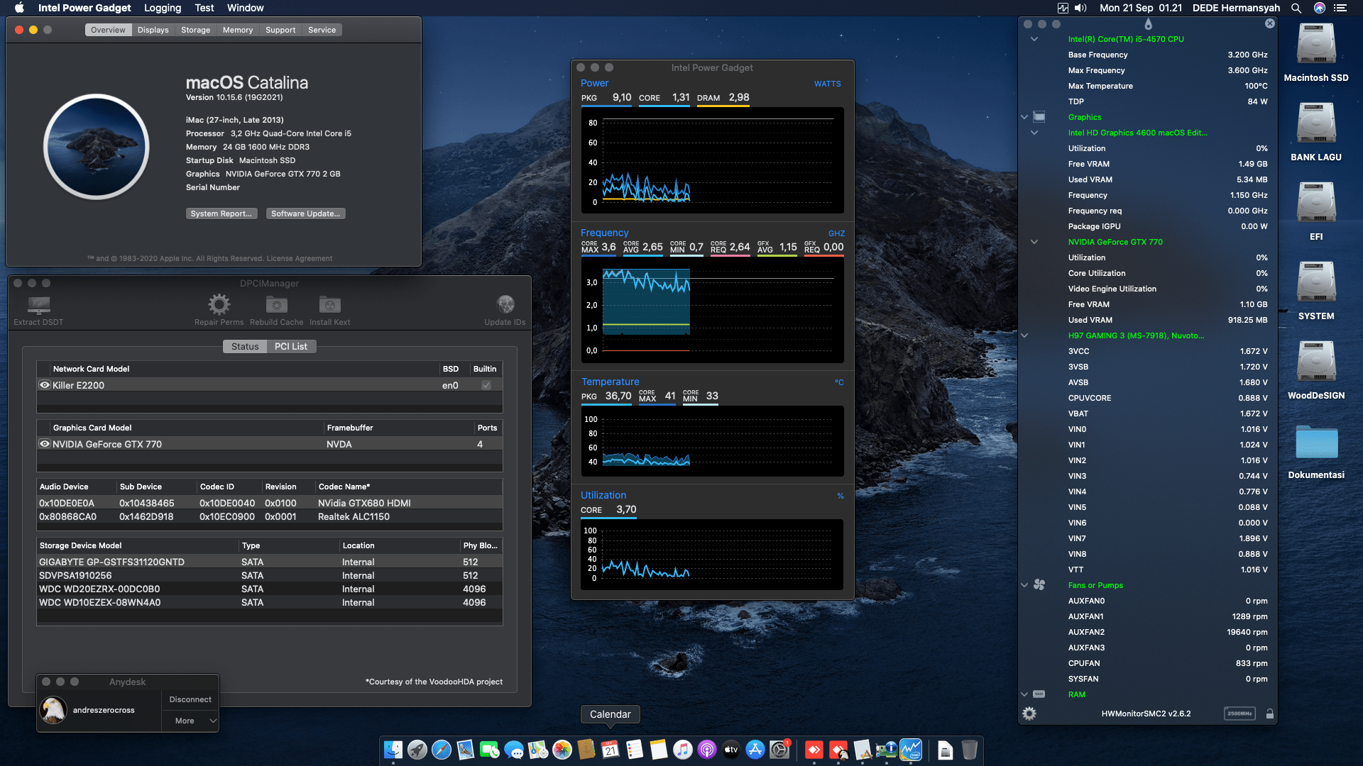 Success Hackintosh macOS Catalina 10.15.6 Build 19G2021 in MSI H97 Gaming 3 + Intel Core i5 4570 + Asus Nvidia GTX 770